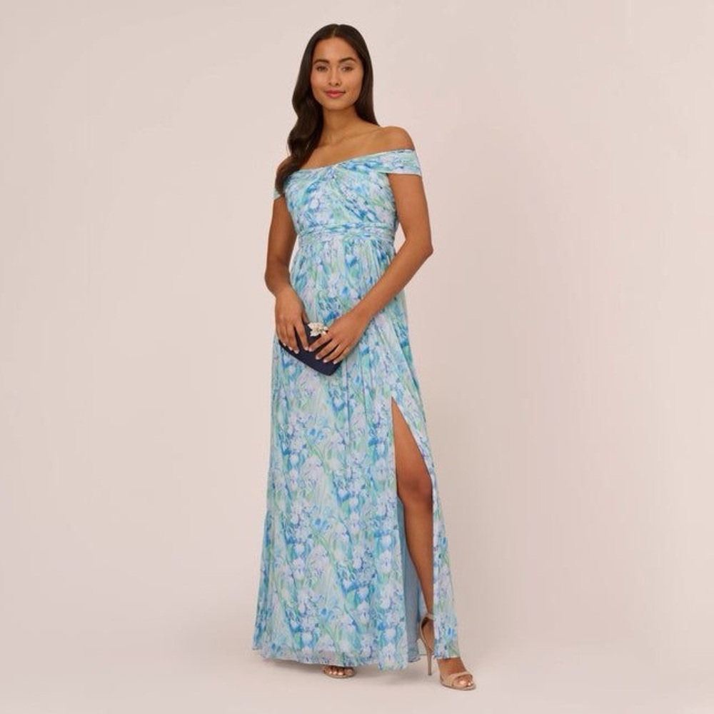 Adrianna Papell Off-The-Shoulder Chiffon Gown
